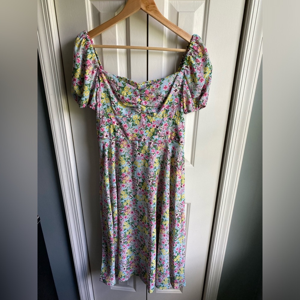 Maison Tara Puff Sleeve Midi Dress Blue Floral Cottage Core Size 6